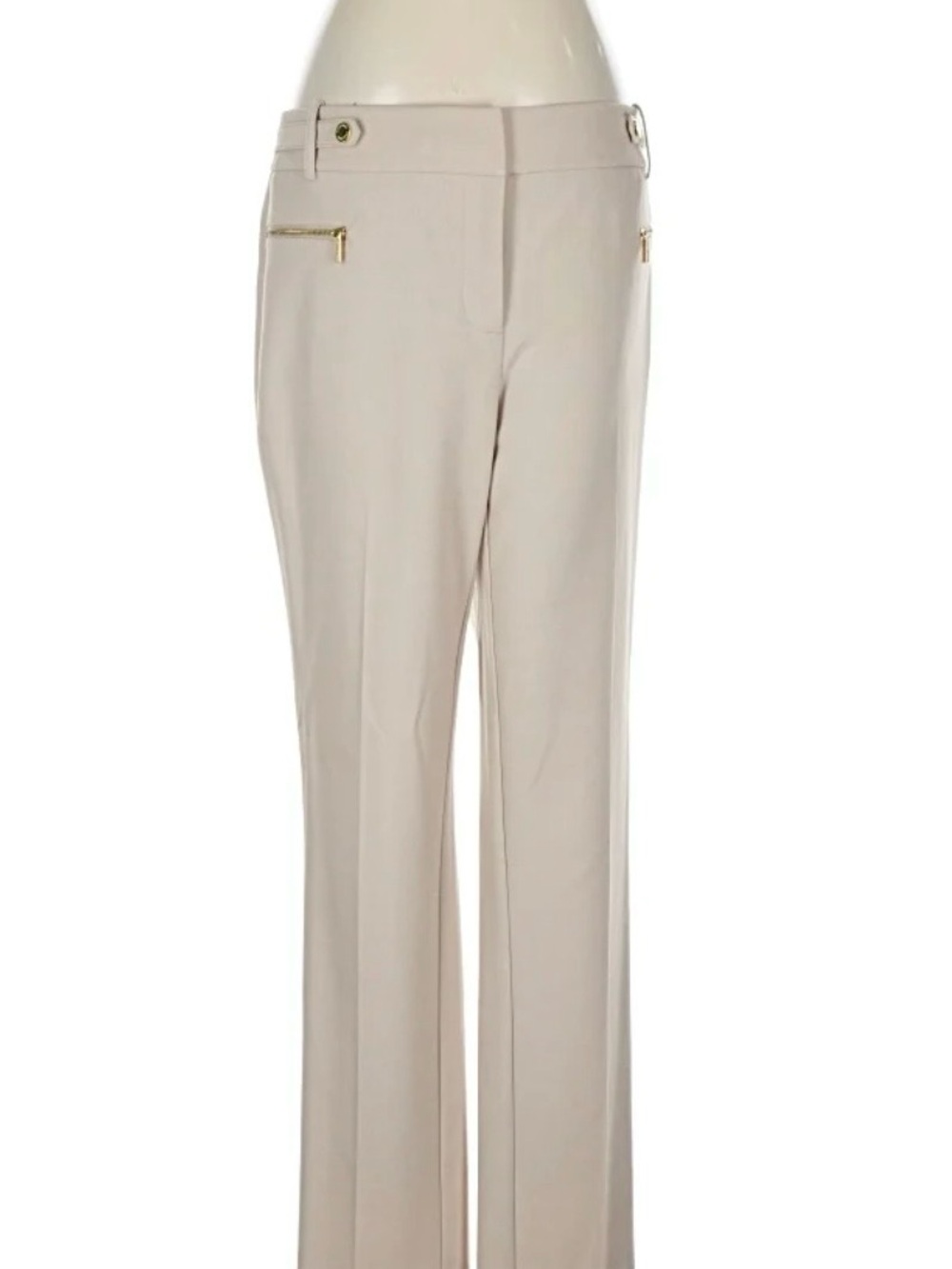 Calvin Klein Cream Wide-Leg Dress Trousers with Gold Accents